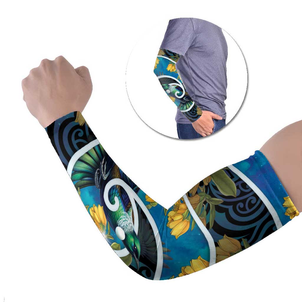 New Zealand Tui Bird Arm Sleeves Maori Koru With Kowhai Flowers