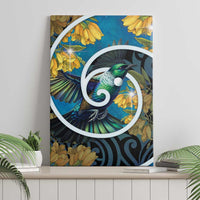 New Zealand Tui Bird Canvas Wall Art Maori Koru With Kowhai Flowers LT05 - Polynesian Pride