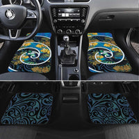 New Zealand Tui Bird Car Mats Maori Koru With Kowhai Flowers LT05 Set 4pcs Black - Polynesian Pride
