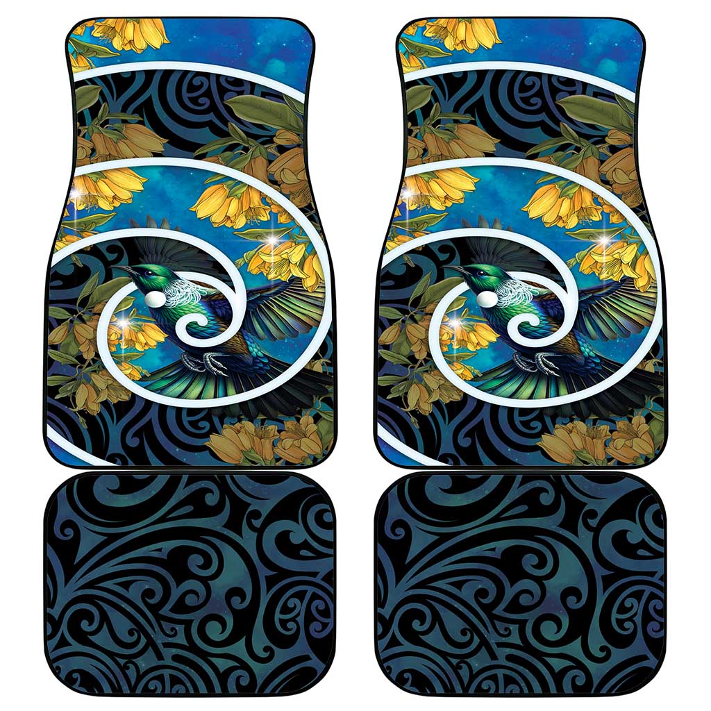 New Zealand Tui Bird Car Mats Maori Koru With Kowhai Flowers LT05 - Polynesian Pride
