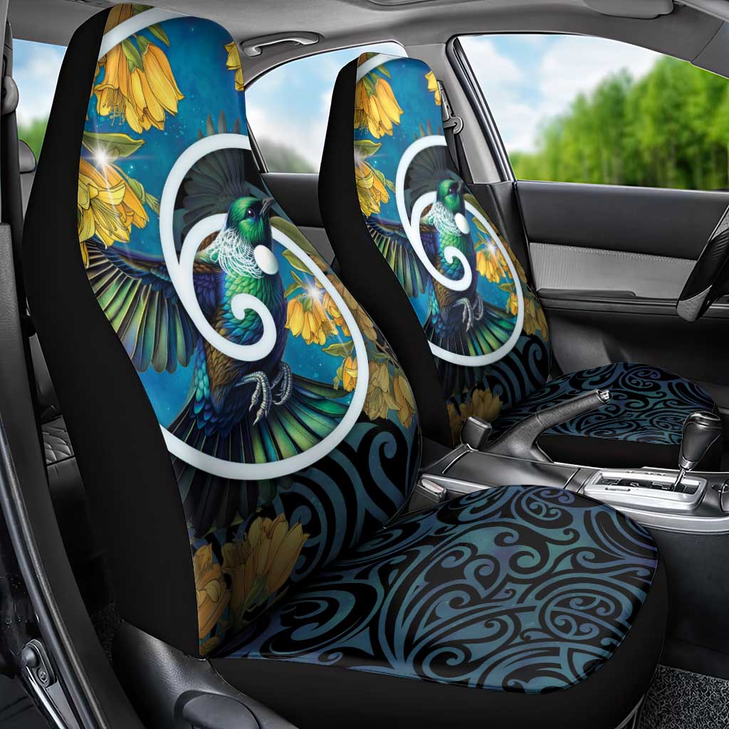 New Zealand Tui Bird Car Seat Cover Maori Koru With Kowhai Flowers LT05 - Polynesian Pride