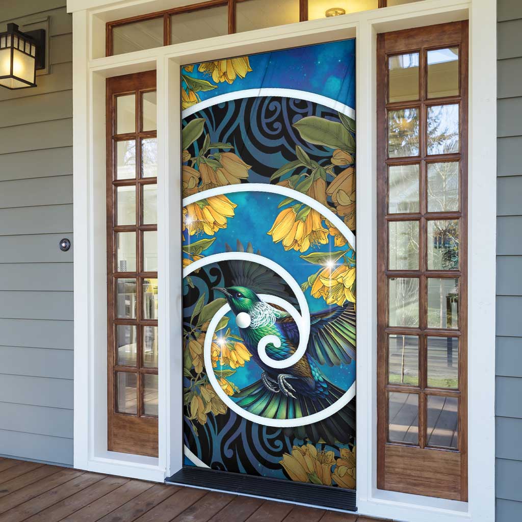 New Zealand Tui Bird Door Cover Maori Koru With Kowhai Flowers LT05 - Polynesian Pride