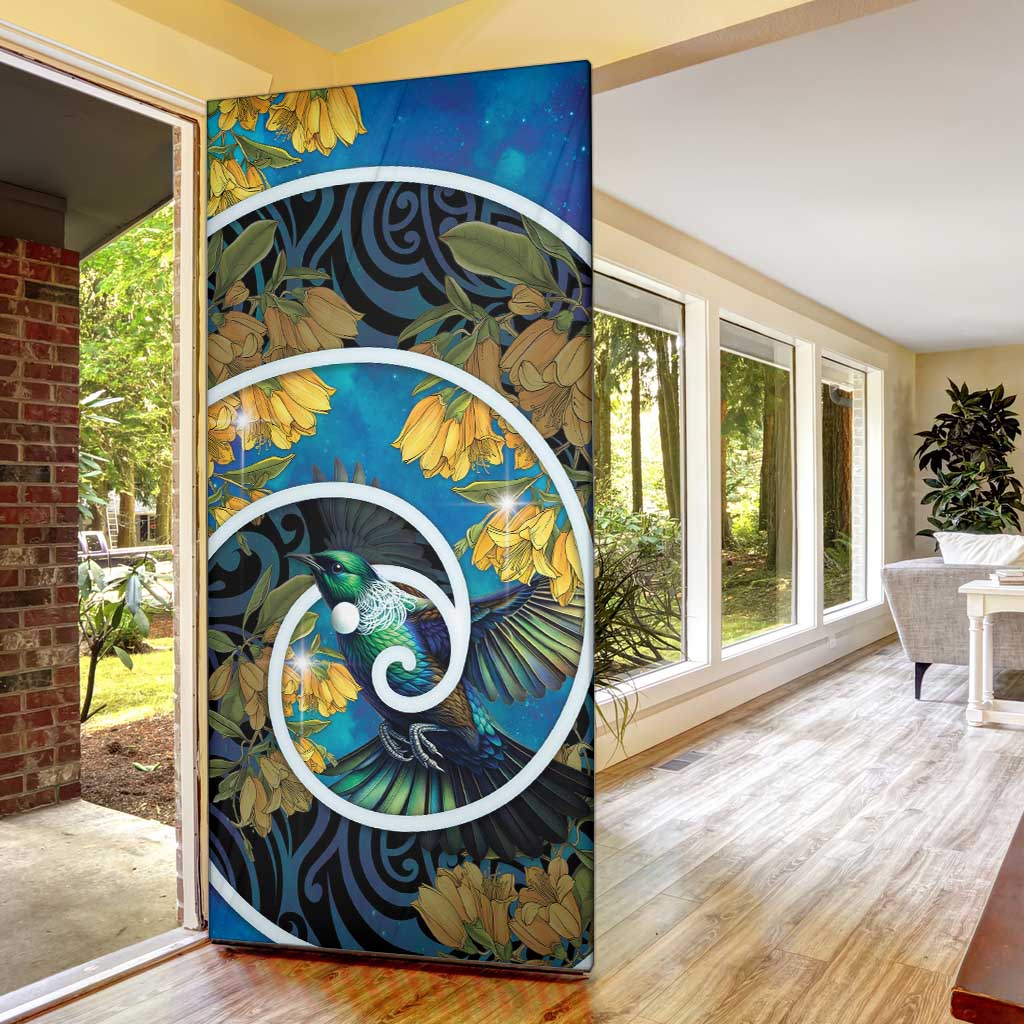 New Zealand Tui Bird Door Cover Maori Koru With Kowhai Flowers LT05 - Polynesian Pride
