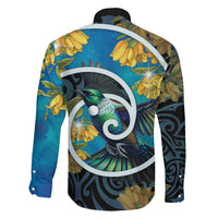 New Zealand Tui Bird Family Matching Short Sleeve Bodycon Dress and Hawaiian Shirt Maori Koru With Kowhai Flowers LT05 - Polynesian Pride