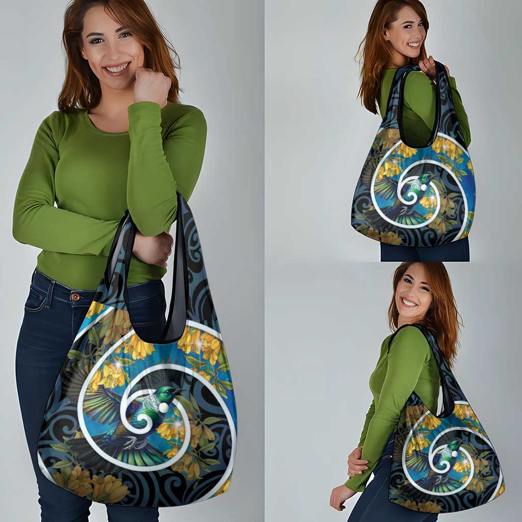 New Zealand Tui Bird Grocery Bag Maori Koru With Kowhai Flowers LT05 - Polynesian Pride