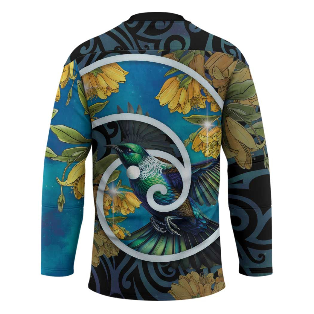 New Zealand Tui Bird Hockey Jersey Maori Koru With Kowhai Flowers LT05 - Polynesian Pride