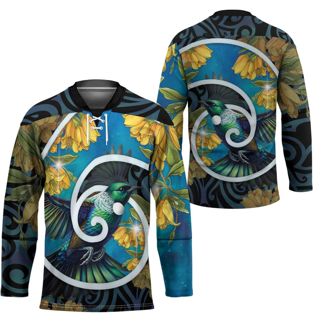 New Zealand Tui Bird Hockey Jersey Maori Koru With Kowhai Flowers LT05 - Polynesian Pride