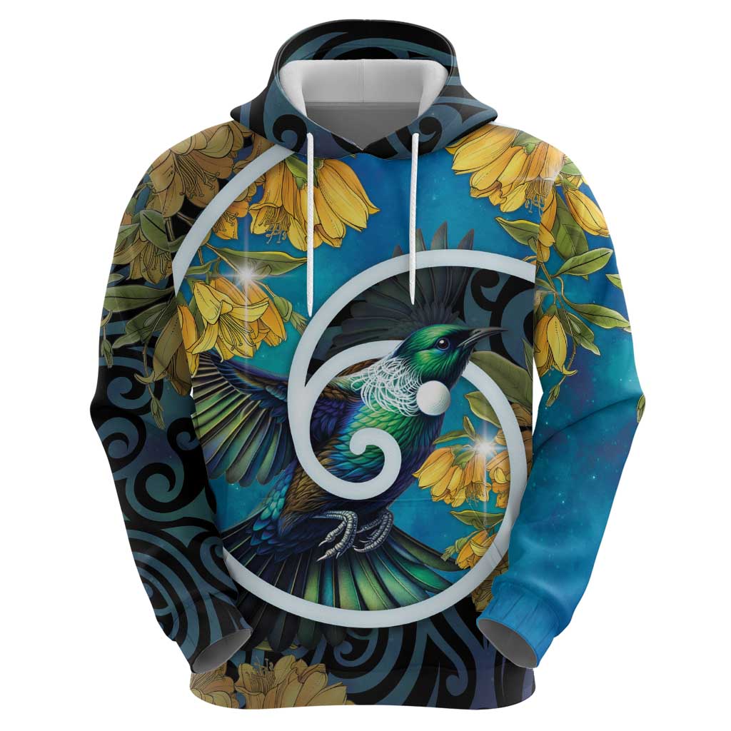 New Zealand Tui Bird Hoodie Maori Koru With Kowhai Flowers LT05 - Polynesian Pride