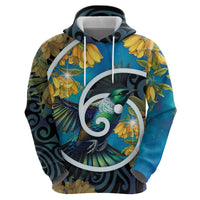 New Zealand Tui Bird Hoodie Maori Koru With Kowhai Flowers LT05 - Polynesian Pride