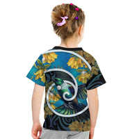 New Zealand Tui Bird Kid T Shirt Maori Koru With Kowhai Flowers LT05 - Polynesian Pride