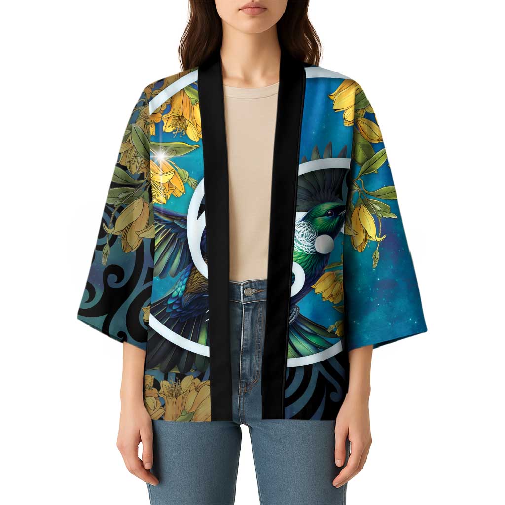 New Zealand Tui Bird Kimono Maori Koru With Kowhai Flowers