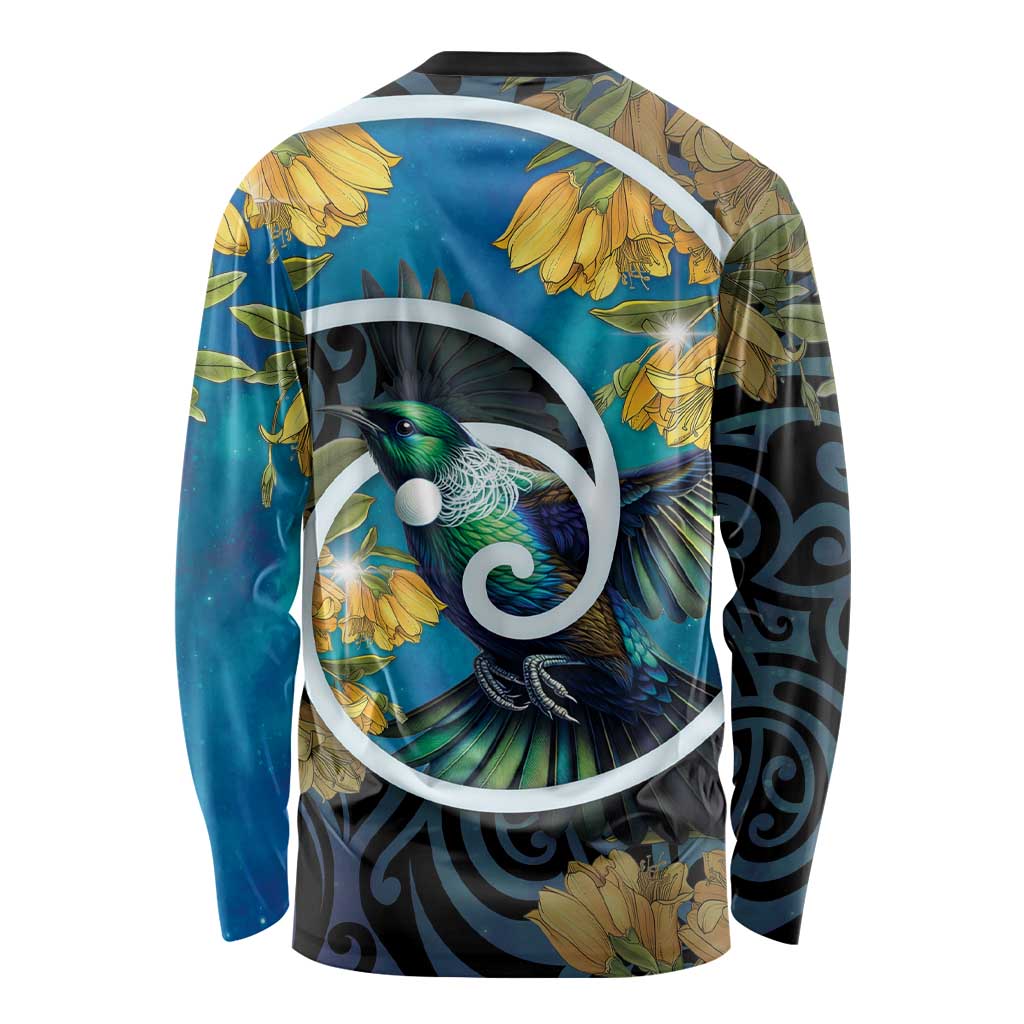 New Zealand Tui Bird Long Sleeve Shirt Maori Koru With Kowhai Flowers LT05 - Polynesian Pride