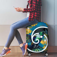 New Zealand Tui Bird Luggage Cover Maori Koru With Kowhai Flowers