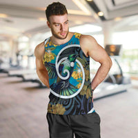 New Zealand Tui Bird Men Tank Top Maori Koru With Kowhai Flowers LT05 Black - Polynesian Pride