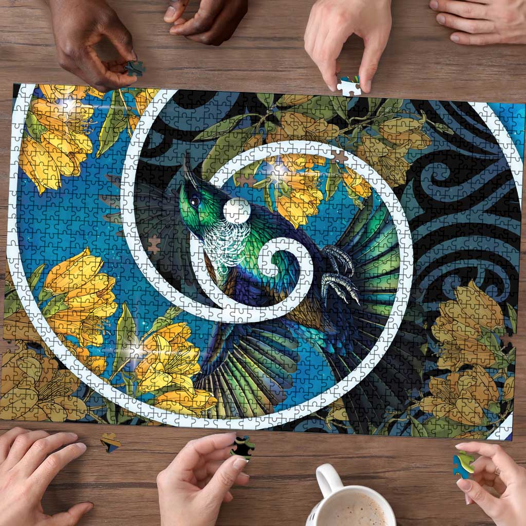 New Zealand Tui Bird Puzzle Maori Koru With Kowhai Flowers