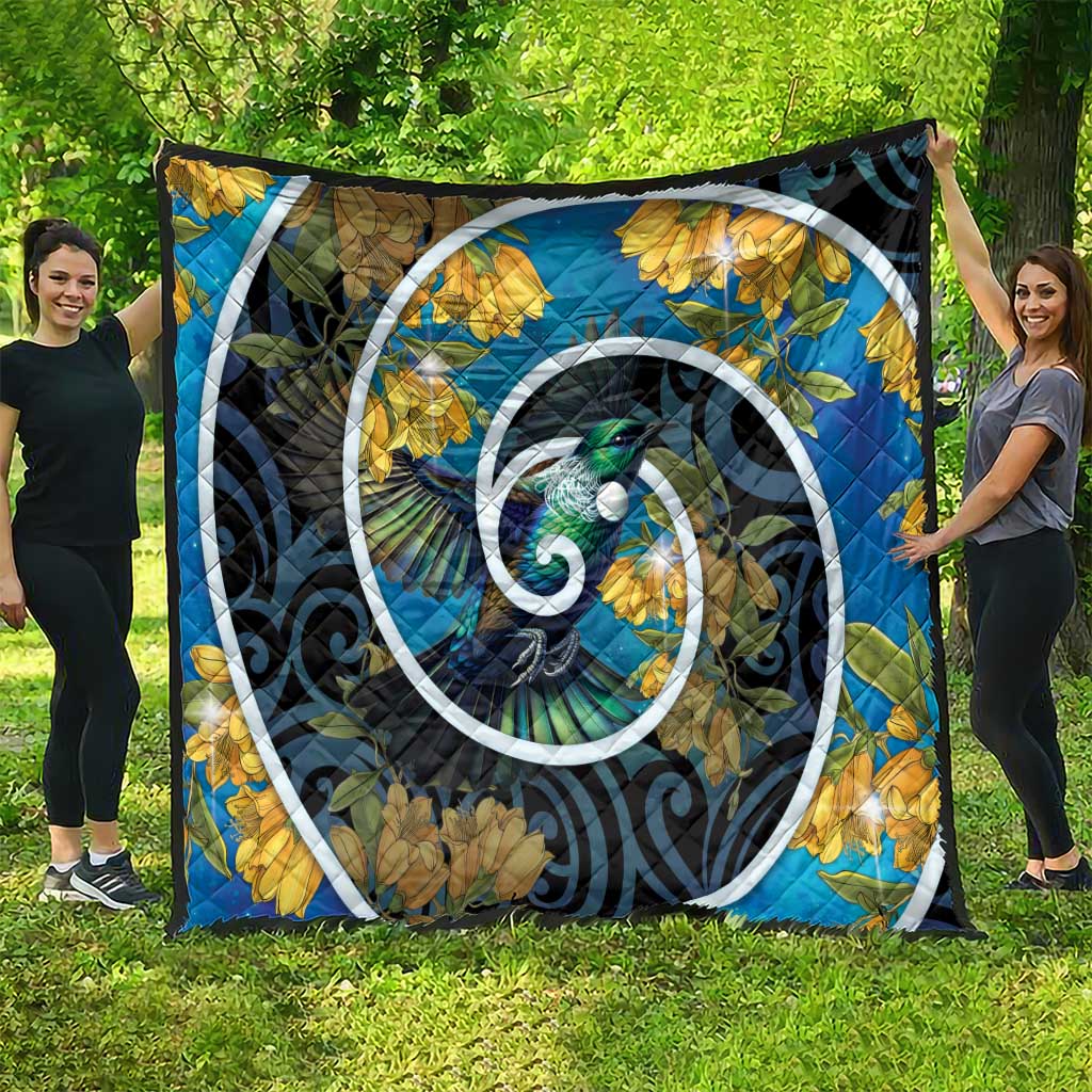 New Zealand Tui Bird Quilt Maori Koru With Kowhai Flowers LT05 - Polynesian Pride