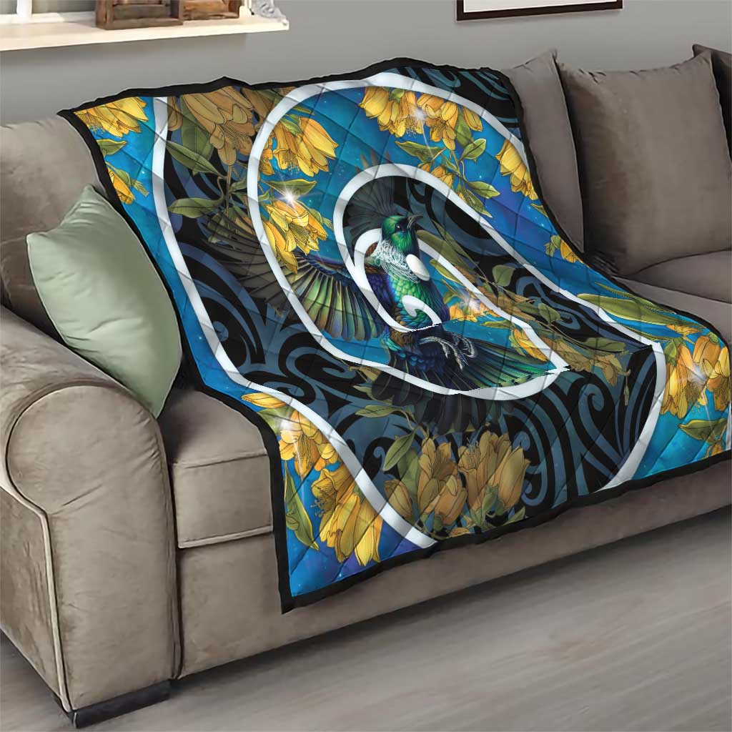 New Zealand Tui Bird Quilt Maori Koru With Kowhai Flowers LT05 - Polynesian Pride