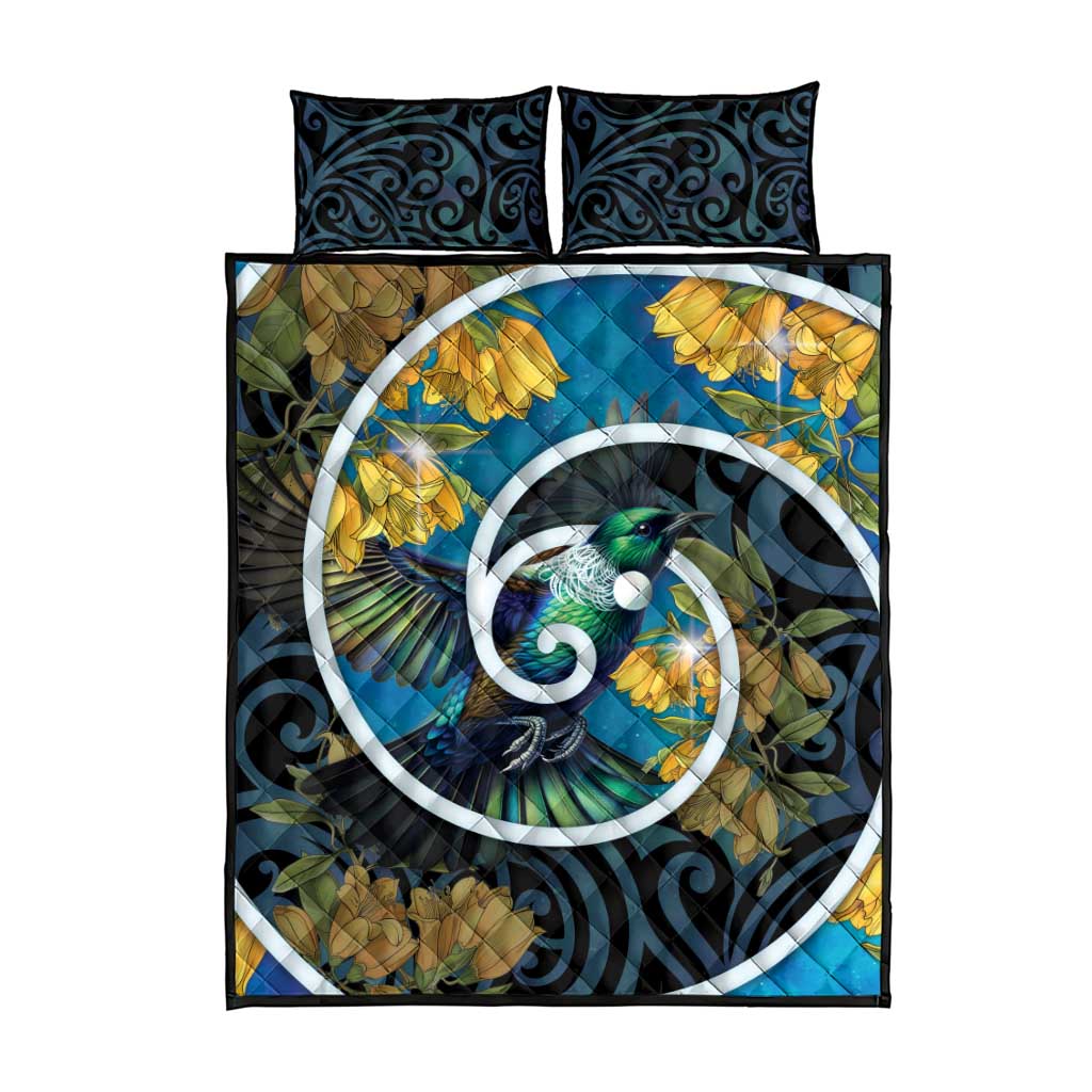 New Zealand Tui Bird Quilt Bed Set Maori Koru With Kowhai Flowers LT05 - Polynesian Pride