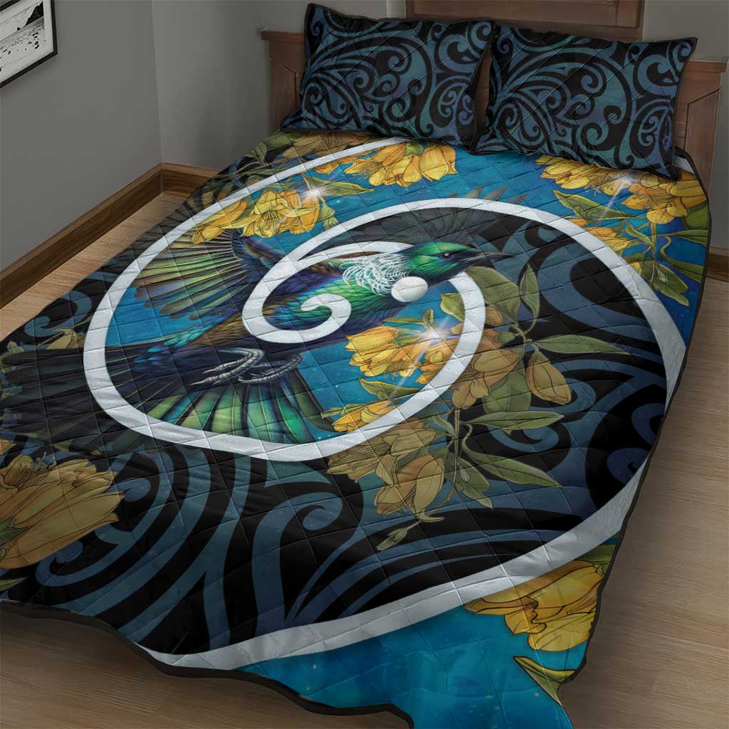 New Zealand Tui Bird Quilt Bed Set Maori Koru With Kowhai Flowers LT05 - Polynesian Pride