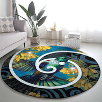 New Zealand Tui Bird Round Carpet Maori Koru With Kowhai Flowers LT05 - Polynesian Pride