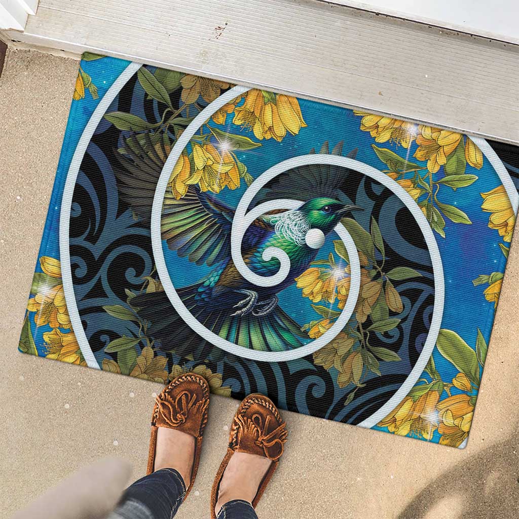 New Zealand Tui Bird Rubber Doormat Maori Koru With Kowhai Flowers LT05 - Polynesian Pride