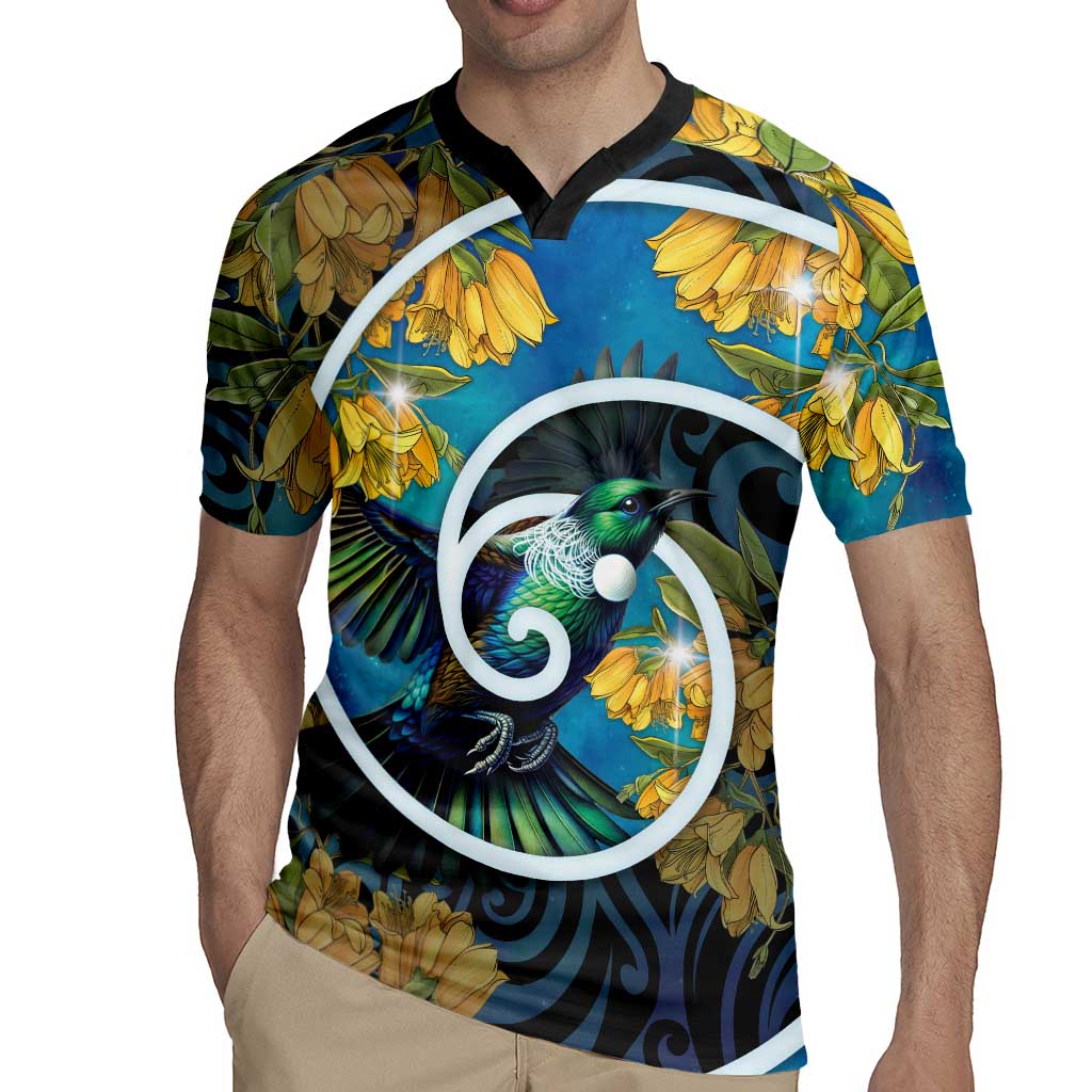 New Zealand Tui Bird Rugby Jersey Maori Koru With Kowhai Flowers LT05 - Polynesian Pride
