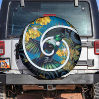 New Zealand Tui Bird Spare Tire Cover Maori Koru With Kowhai Flowers LT05 Black - Polynesian Pride