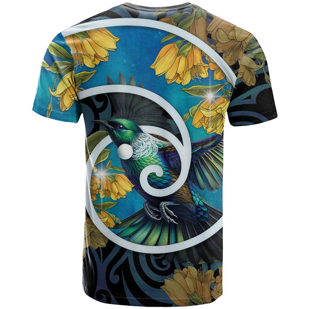 New Zealand Tui Bird T Shirt Maori Koru With Kowhai Flowers LT05 - Polynesian Pride
