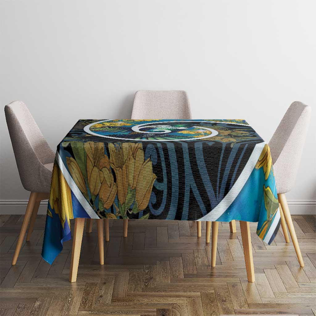 New Zealand Tui Bird Tablecloth Maori Koru With Kowhai Flowers