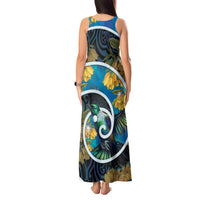 New Zealand Tui Bird Tank Maxi Dress Maori Koru With Kowhai Flowers LT05 - Polynesian Pride