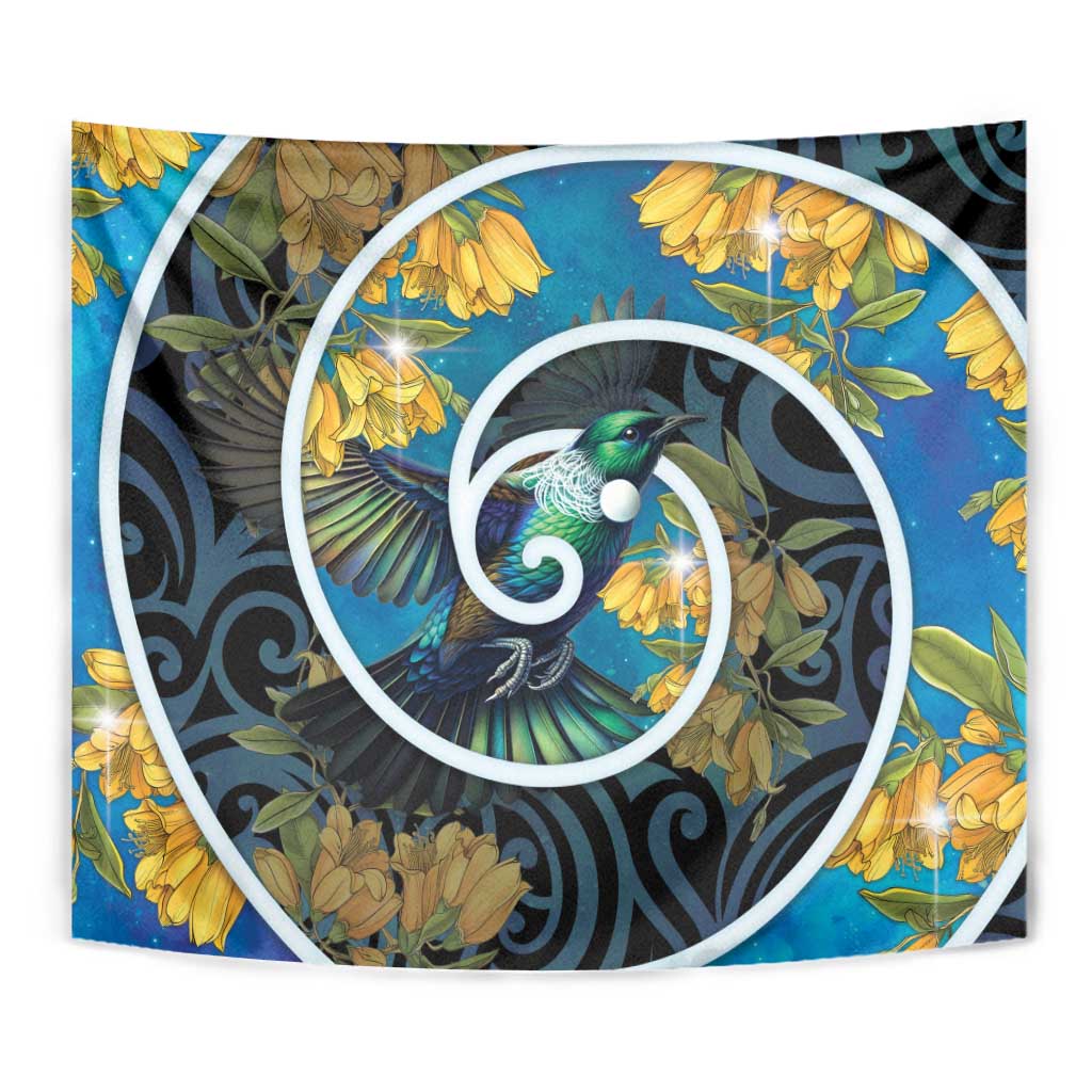 New Zealand Tui Bird Tapestry Maori Koru With Kowhai Flowers