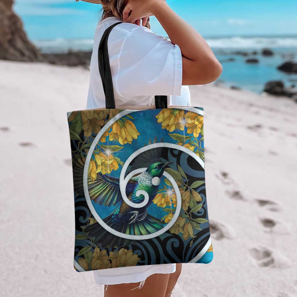 New Zealand Tui Bird Tote Bag Maori Koru With Kowhai Flowers LT05 - Polynesian Pride