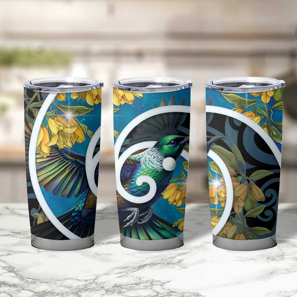 New Zealand Tui Bird Tumbler Cup Maori Koru With Kowhai Flowers LT05 - Polynesian Pride