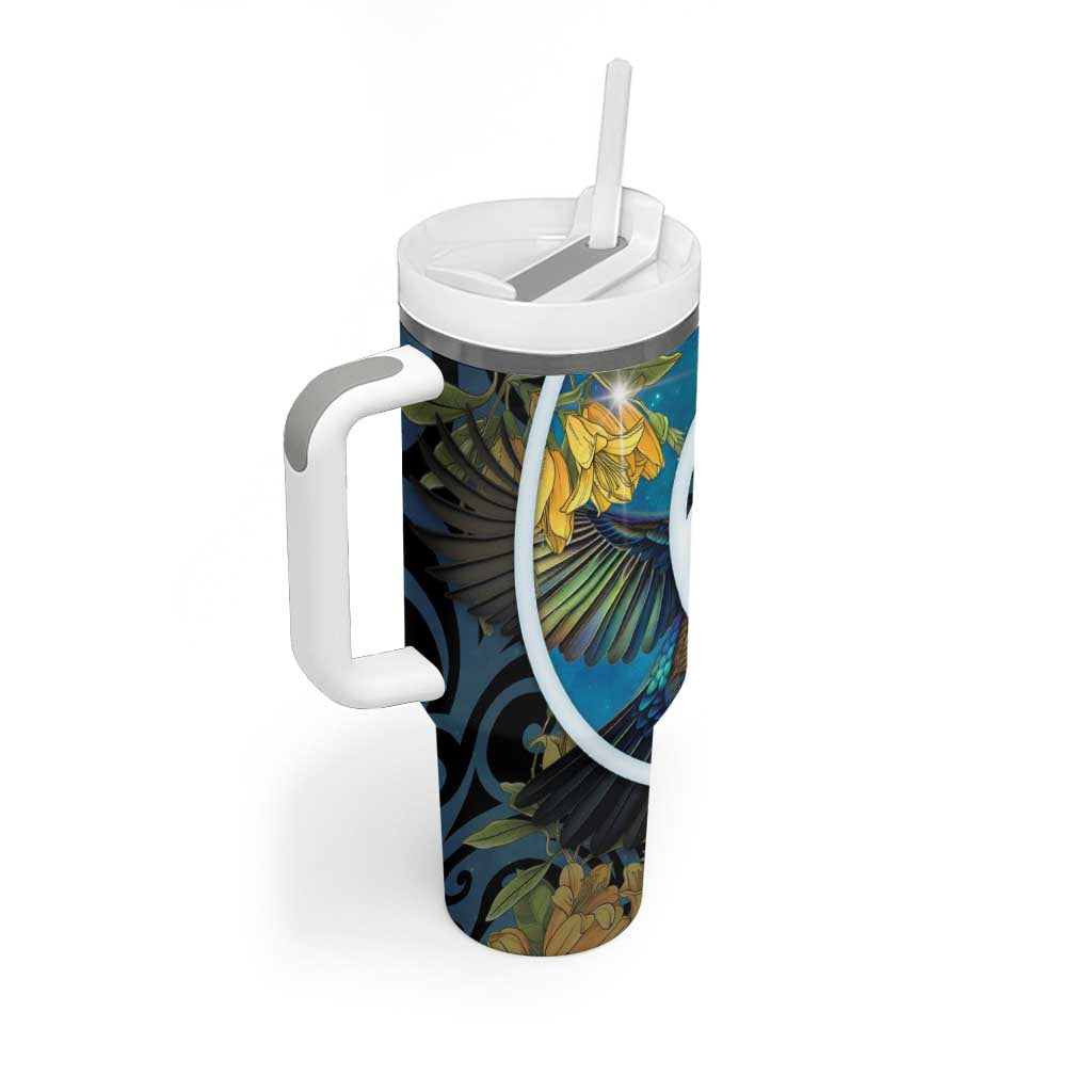 New Zealand Tui Bird Tumbler With Handle Maori Koru With Kowhai Flowers LT05 - Polynesian Pride