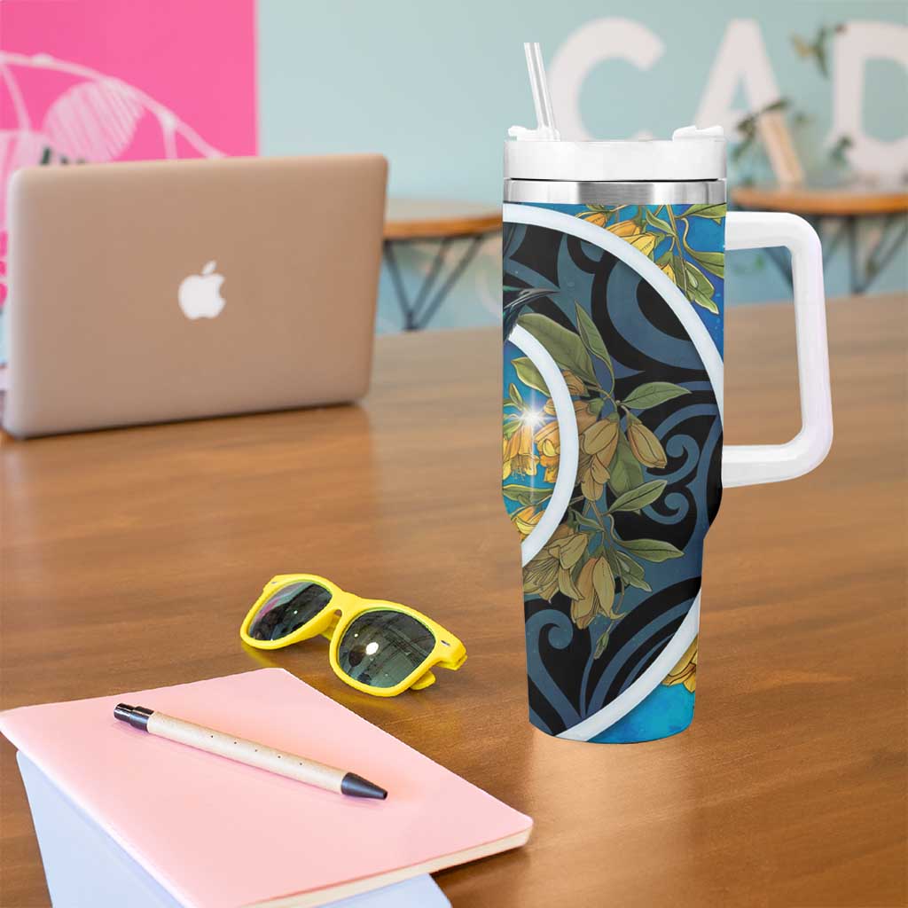 New Zealand Tui Bird Tumbler With Handle Maori Koru With Kowhai Flowers LT05 - Polynesian Pride