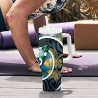 New Zealand Tui Bird Tumbler With Handle Maori Koru With Kowhai Flowers LT05 - Polynesian Pride