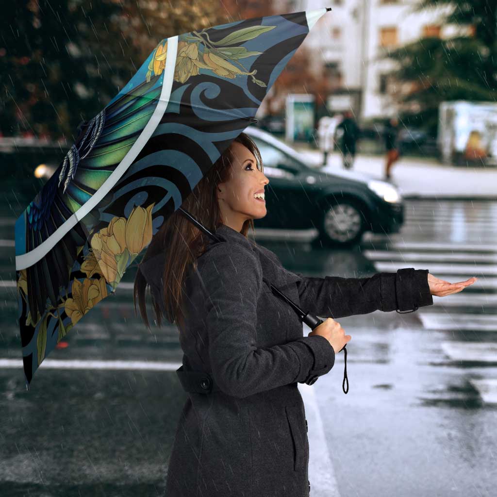 New Zealand Tui Bird Umbrella Maori Koru With Kowhai Flowers LT05 - Polynesian Pride
