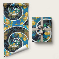 New Zealand Tui Bird Wrapping Paper Maori Koru With Kowhai Flowers LT05 58" × 23" Black - Polynesian Pride