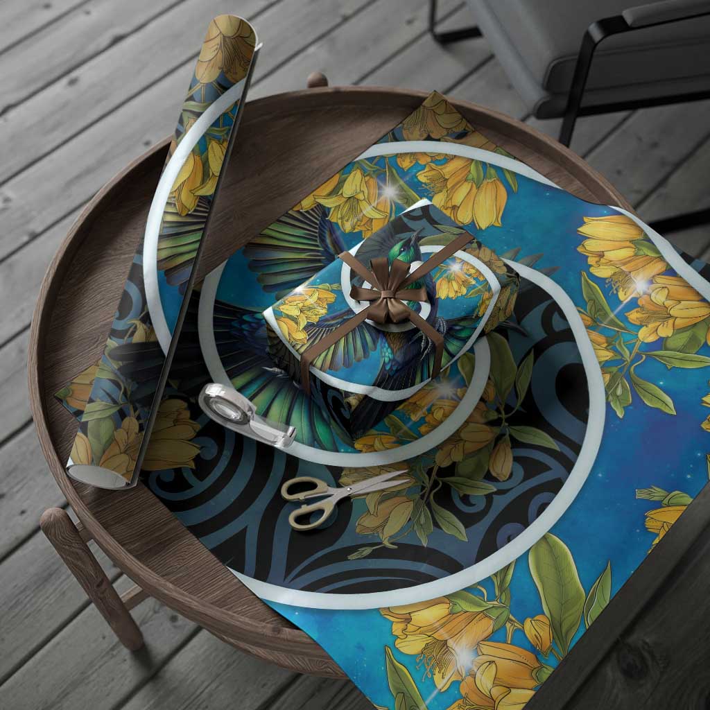 New Zealand Tui Bird Wrapping Paper Maori Koru With Kowhai Flowers LT05 - Polynesian Pride