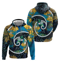 New Zealand Tui Bird Zip Hoodie Maori Koru With Kowhai Flowers LT05 - Polynesian Pride