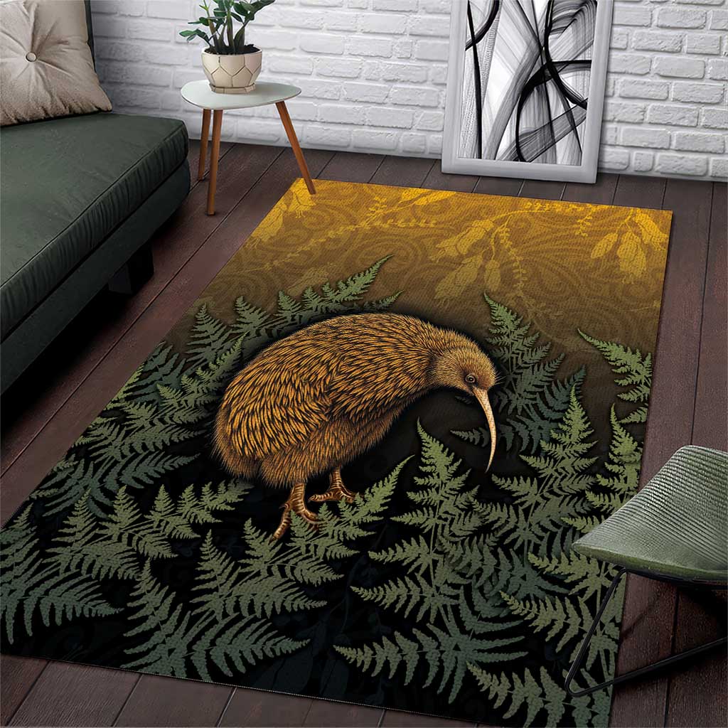 New Zealand Kiwi Bird Area Rug Silver Fern Mix Maori Pattern