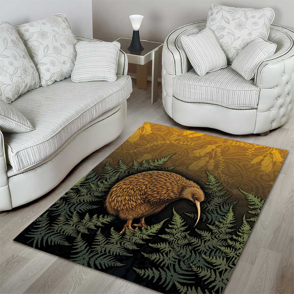 New Zealand Kiwi Bird Area Rug Silver Fern Mix Maori Pattern