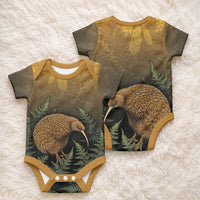 New Zealand Kiwi Bird Baby Onesie Silver Fern Mix Maori Pattern