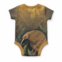 New Zealand Kiwi Bird Baby Onesie Silver Fern Mix Maori Pattern
