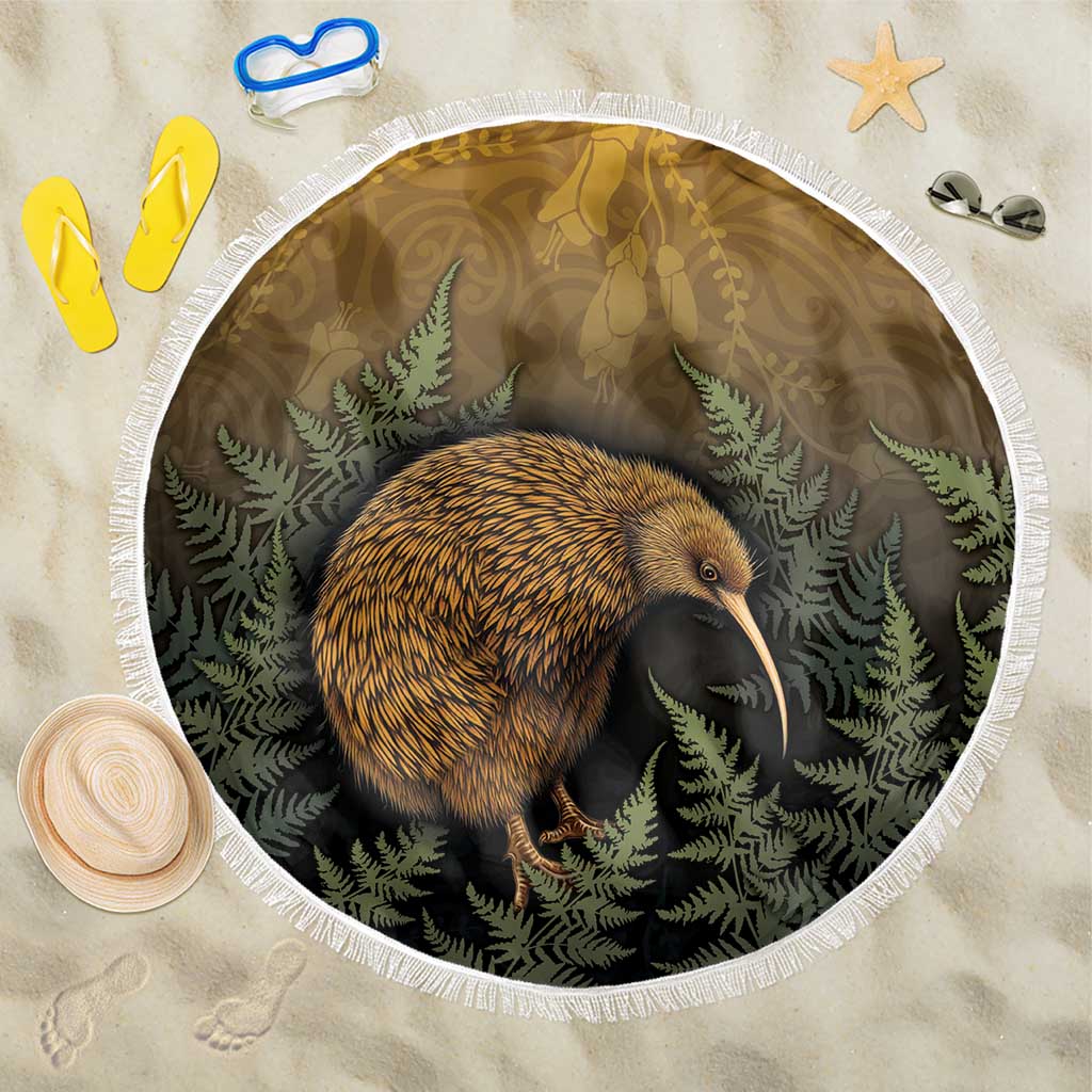 New Zealand Kiwi Bird Beach Blanket Silver Fern Mix Maori Pattern