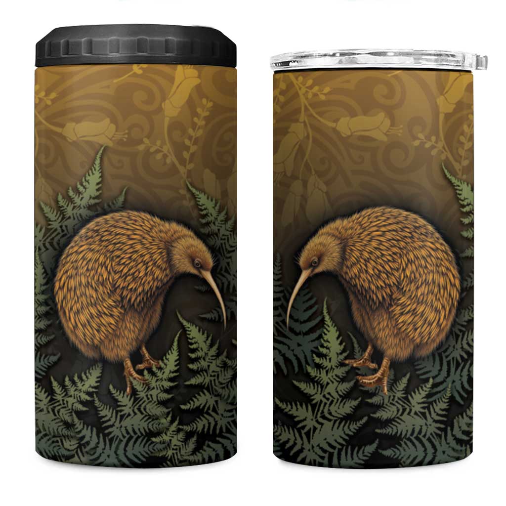New Zealand Kiwi Bird 4 in 1 Can Cooler Tumbler Silver Fern Mix Maori Pattern
