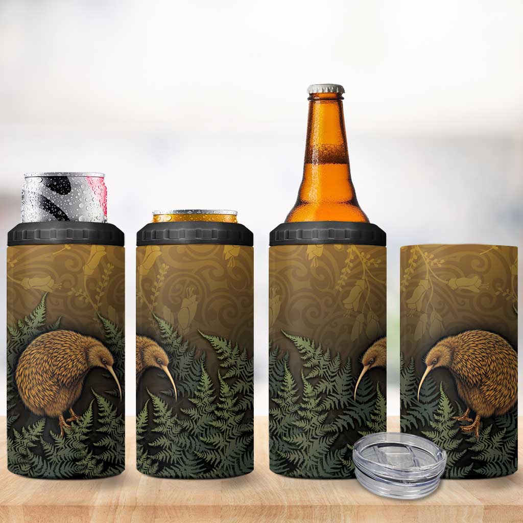 New Zealand Kiwi Bird 4 in 1 Can Cooler Tumbler Silver Fern Mix Maori Pattern LT05 - Polynesian Pride