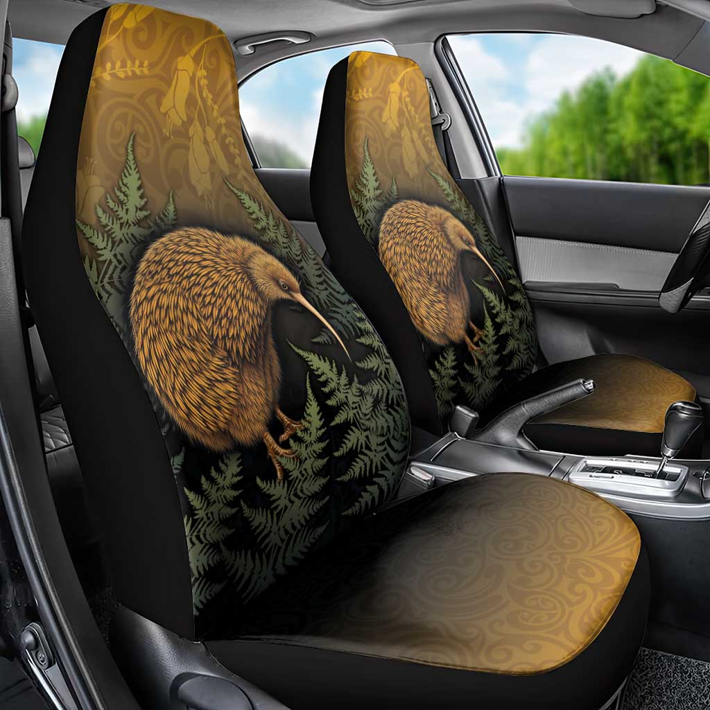 New Zealand Kiwi Bird Car Seat Cover Silver Fern Mix Maori Pattern