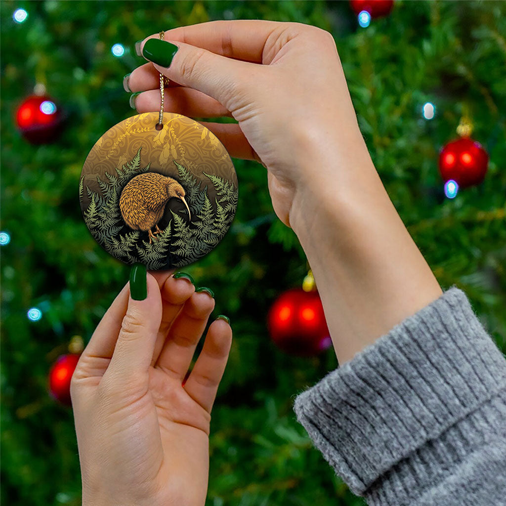 New Zealand Kiwi Bird Ceramic Ornament Silver Fern Mix Maori Pattern LT05 - Polynesian Pride