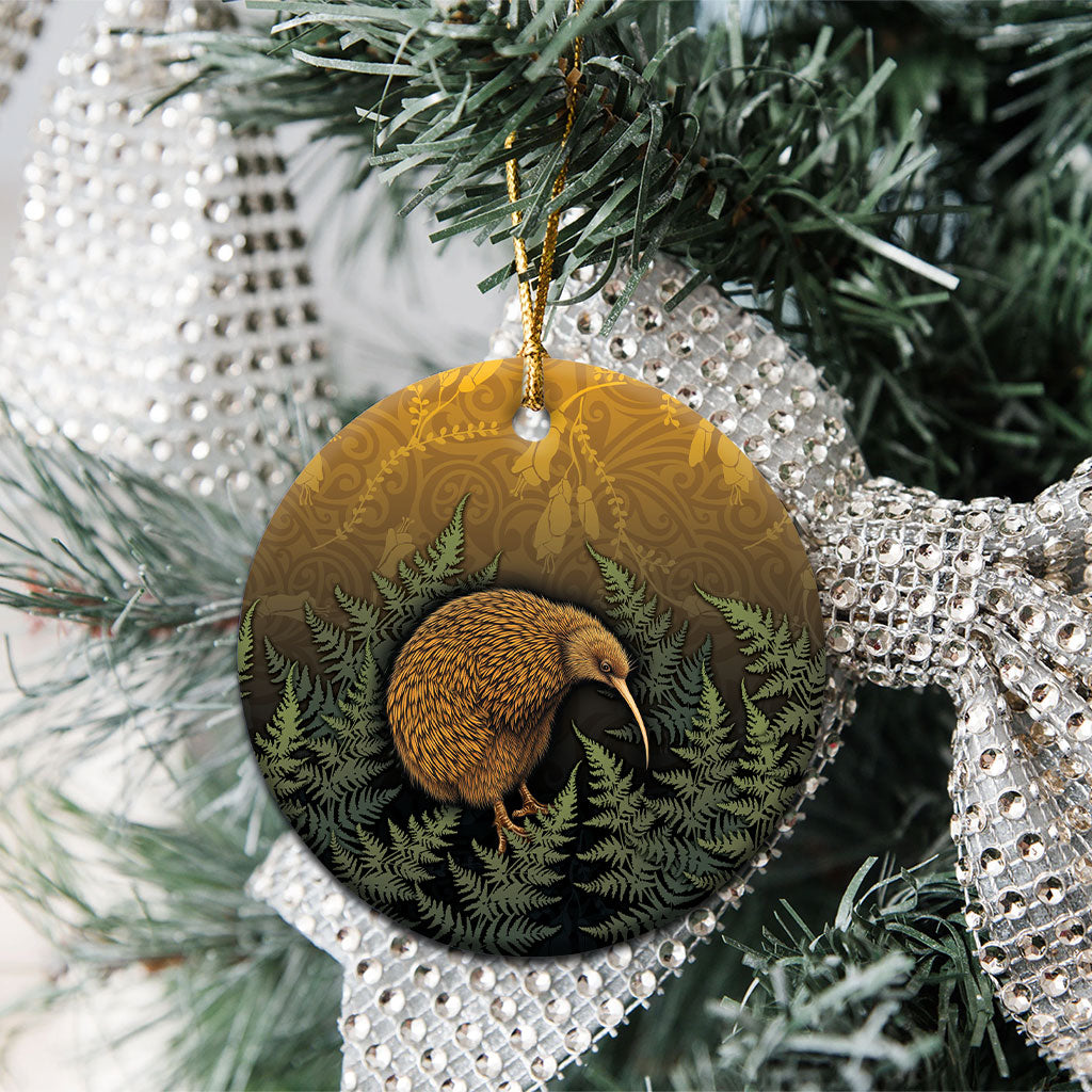 New Zealand Kiwi Bird Ceramic Ornament Silver Fern Mix Maori Pattern LT05 - Polynesian Pride